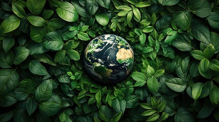 Wall Mural - vibrantof earth surrounded by green leaves symbolizing sustainability and esg corporate reporting.stock image