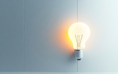 Aufkleber - Elegant 3D rendering of a light bulb with a filament glowing in the shape of idea, on a minimalist white background, showcasing innovative design
