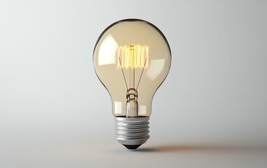 Aufkleber - Elegant 3D rendering of a light bulb with a filament glowing in the shape of idea, on a minimalist white background, showcasing innovative design