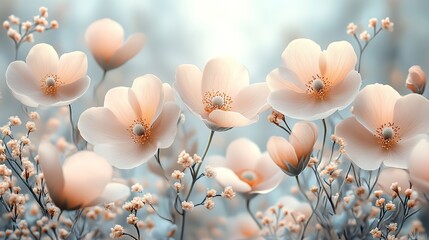 Wall Mural - aesthetic and beautiful minimalism flowers based background and wallpaper featuring delicate floral and soft pastel colors perfect for creating serene and elegant ambiance.image