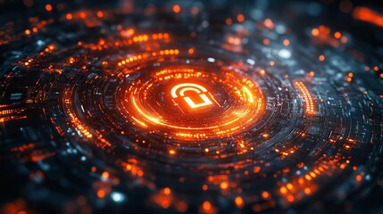 Wall Mural - an abstract representation of cybersecurity featuring digital lock symbolizing secure network system