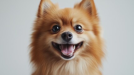 portrait of a happy smiling Pomeranian dog on a white background,