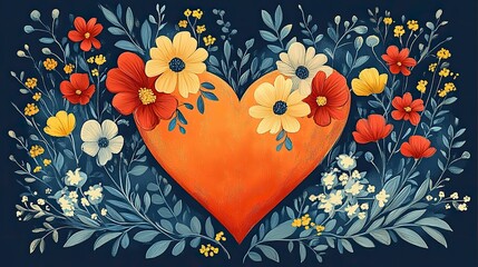 Wall Mural - artisticof stylized heart surrounded by floral elements symbolizing guided meditation and mindfulness perfect for promoting mental wellness and relaxation.illustration