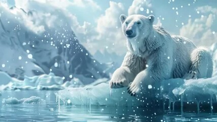 Wall Mural - Polar bear perched on floating iceberg, Video