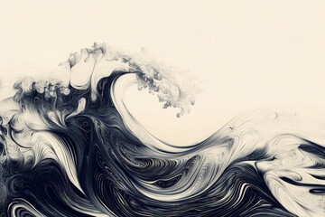 Wall Mural - a painting of a wave in black and white