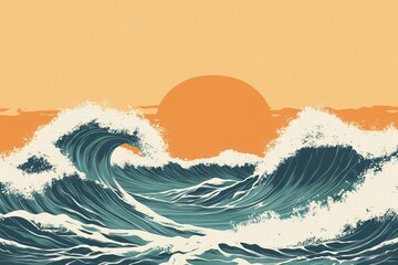 Wall Mural - the sun is setting over the ocean waves