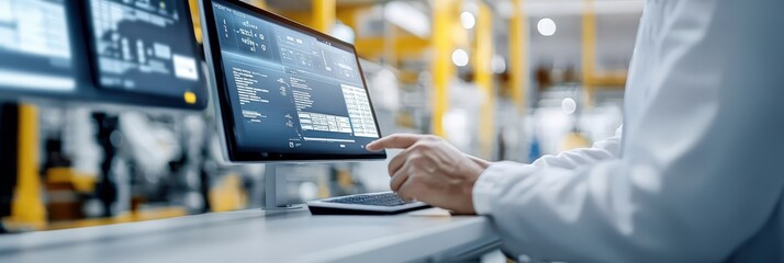 Engineer Working on a Computer in a Factory.