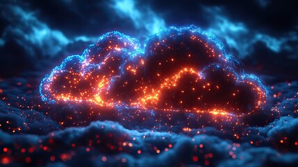 Wall Mural - colorful digitalof cloud computing and api integration with abstract clouds and dat flow.illustratio