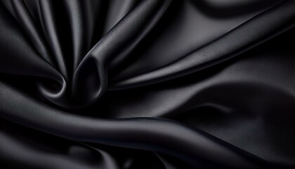 Black satin fabric texture; fabric cloth with lighting showing the curves and waves of the satin black texture; texture photography; fabric or linen texture