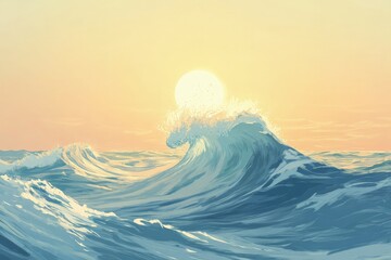 Sticker - a painting of a large wave in the ocean