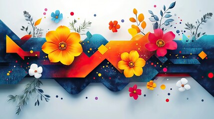 Wall Mural - creative process concept with diverse elements and interactions featuring arrows flowers and shapes in stylized abstract illustration.image