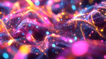 Colored optical fiber, background image, technology concept of data transfer and communication. 
