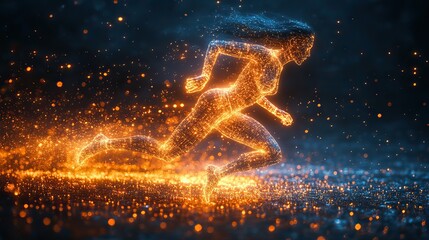 Wall Mural - digital human figure running symbolizing biohacking technology integration and human optimization