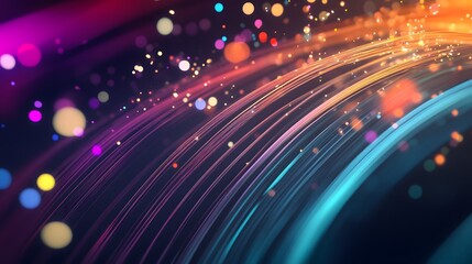Colored optical fiber, background image, technology concept of data transfer and communication. 