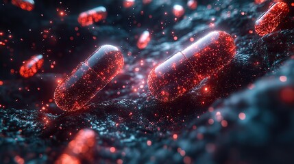 Wall Mural - digital pills and neural network representing pharmaceutical ai and drug discovery