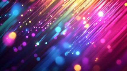 Colored optical fiber, background image, technology concept of data transfer and communication. 