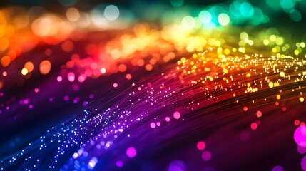 Colored optical fiber, background image, technology concept of data transfer and communication. 