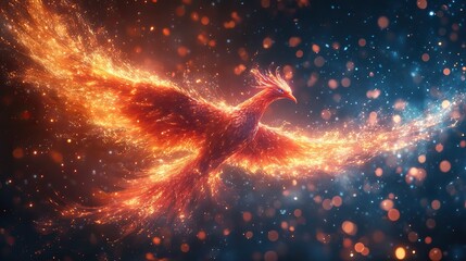 Wall Mural - dynamic phoenix coding framework concept with vibrant flying phoenixsymbolizing the rapid developmen