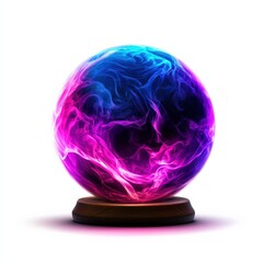 Sticker - Bright glowing crystal ball with colorful smoke effect on a wooden stand.