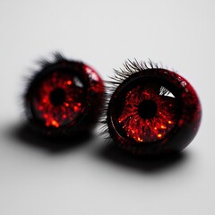 Unique red decorative eyelashes on a white isolated background.