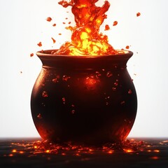 Wall Mural - Volcanic eruption in a pot, vibrant lava splashes, white isolated background.