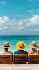 Friends enjoying beach view, summer relaxation