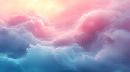 Wall Mural - soft, ethereal clouds painted in pastel shades of blue and pink, with a bright, glowing light emanat