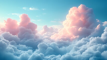 pink and white fluffy clouds against a blue sky with the sun shining through.