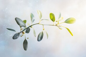 Poster - A Mist-Covered Branch with Green Leaves and Buds