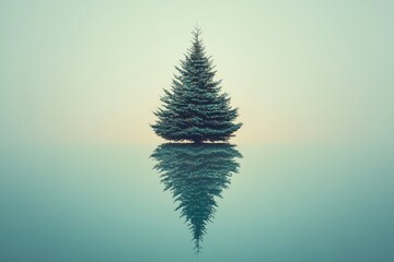 Sticker - A Single Pine Tree Reflected in a Still Body of Water