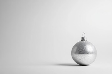 A Single Silver Christmas Ornament on a White Background