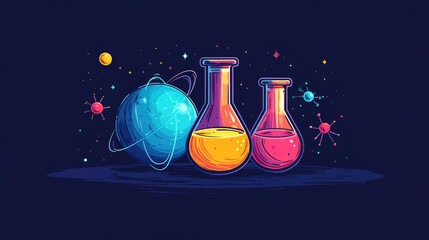 atlas of chemical reagents, universe, planets, and atoms