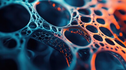 Abstract Close-Up of a Blue and Orange Interconnected Web-Like Structure