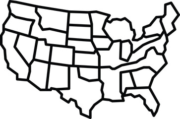 A black and white map of the United States