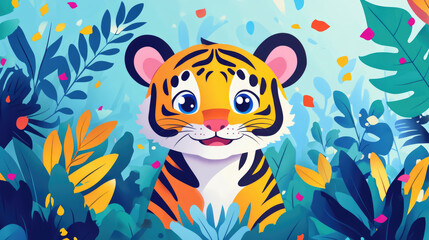 Tigers in the forest, cute style, illustration