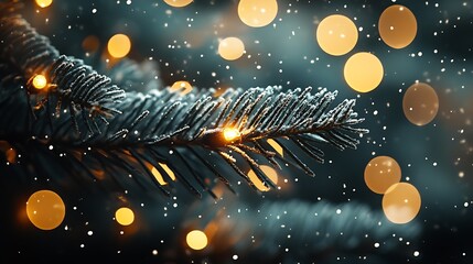 Aufkleber - close-up of a Christmas tree, bokeh : Generative AI
