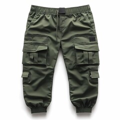 Wall Mural - army green men's cargo pants with reinforced knees and large side pockets, displayed on a clean white background, highlighting the durable and rugged construction