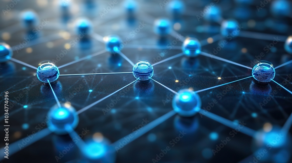 network integration concept visualized with interconnected blue nodes ...