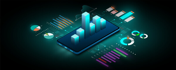 Wall Mural - smartphone technology graphic background image, business analysis concept, finance, marketing