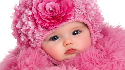 Adorable Baby Girl in Vibrant Pink Floral Headpiece