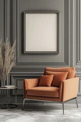 Poster - Interior mockup of modern living room with an armchair and empty : Generative AI