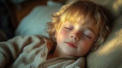 Wall Mural - peaceful toddler boy sleeping soundly in cozy bedroom showcasing innocence and tranquility