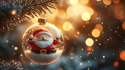 Poster - a glass Christmas ornament featuring a small Santa Claus figurine : Generative AI