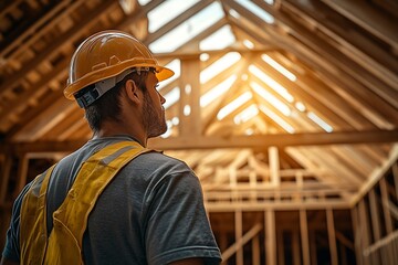 Leinwandbilder - construction worker on the roof