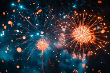 Poster - Fireworks display on a dark blue sky background.  : Generative AI
