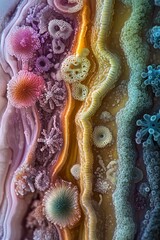 Wall Mural - A close-up of a colorful agate slice, revealing intricate patterns and textures.