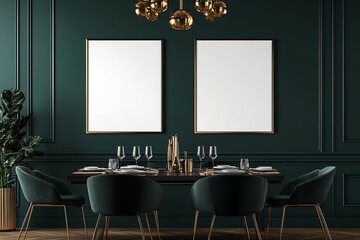 Poster - two vertical aspect ratio white plain framed poster hanging on a wall : Generative AI
