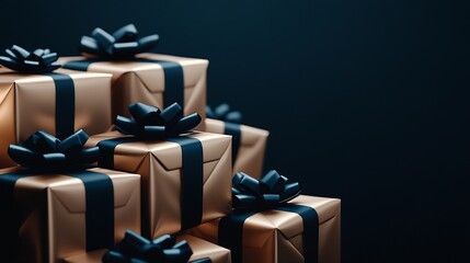 Poster - luxury soft paper wrapped Christmas presents with soft velvet ribbons and bows. : Generative AI