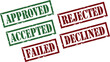 © Wel - Rubber stamp with words accepted approved rejected declined failed, red and green grunge style, transparent negative space