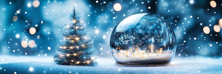 Poster - Festive empty glass transparent ball with Christmas tree inside on it. : Generative AI